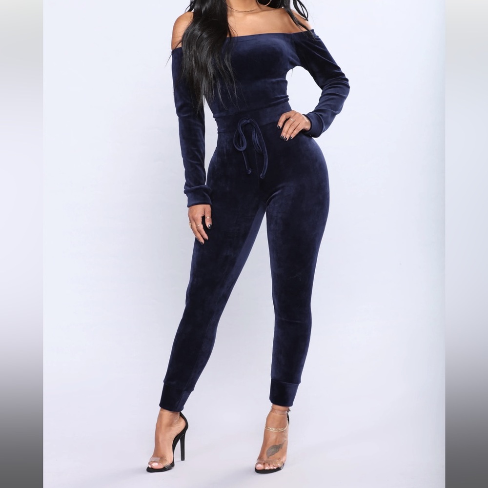 Velour navy blue FN jumpsuit
